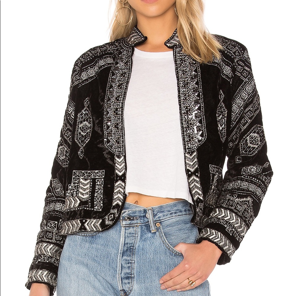 RAGA Black Velvet Embroidered,Silver Beaded Jacket